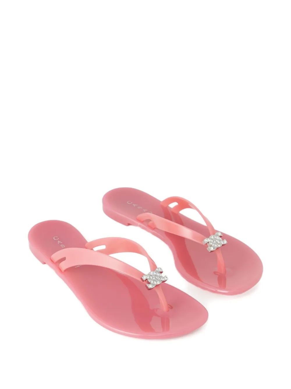 Casadei Jelly Crystal Logo Flip-flops In Pink