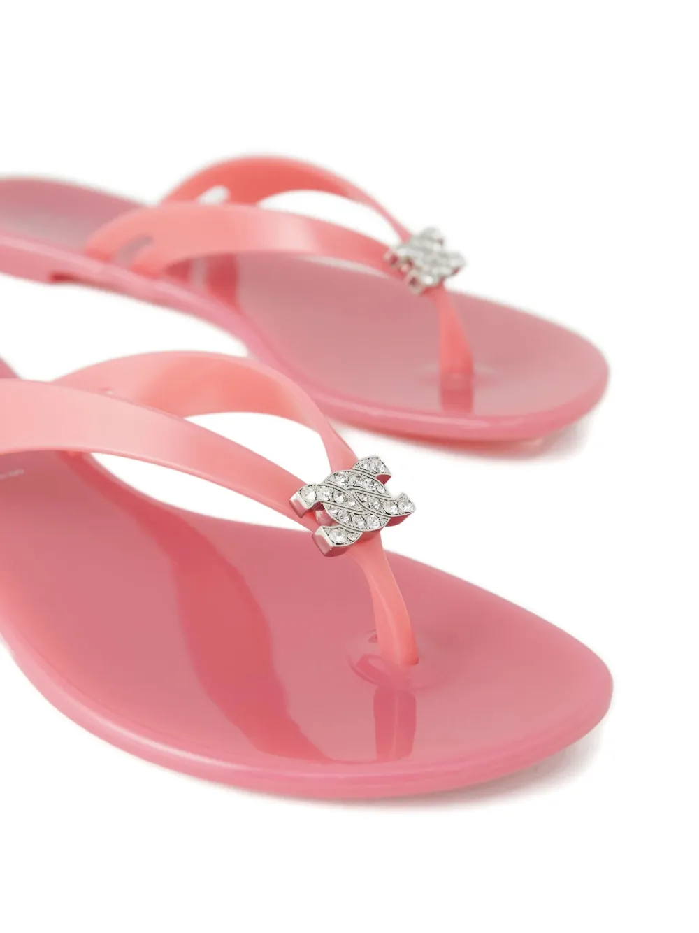 Casadei Jelly Crystal Logo Flip-flops In Pink
