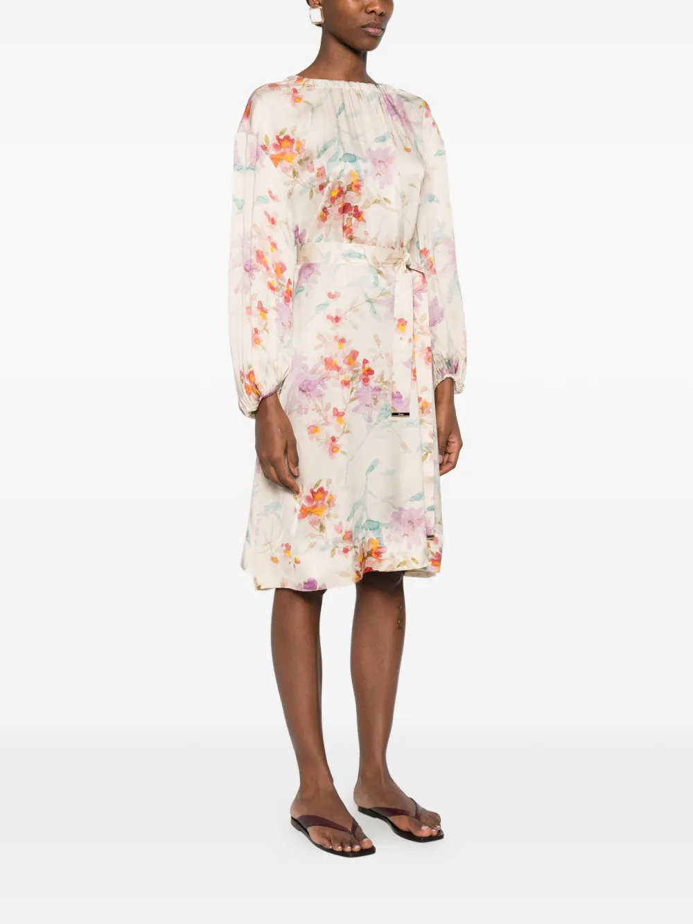 Herno Mini-jurk met gestrikte taille en bloemenprint Beige