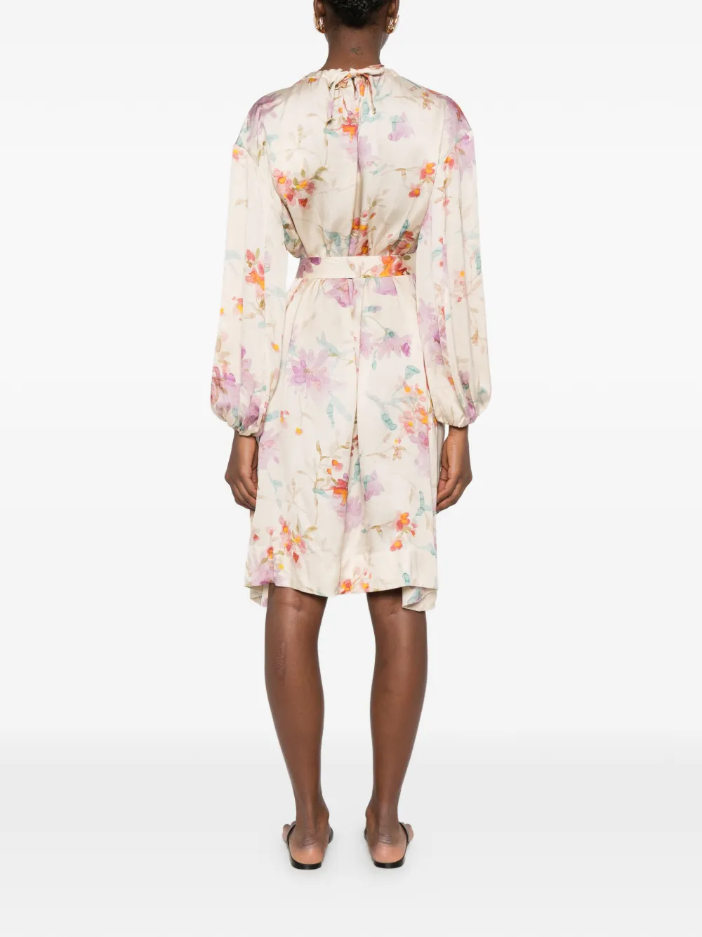 Herno Mini-jurk met gestrikte taille en bloemenprint Beige