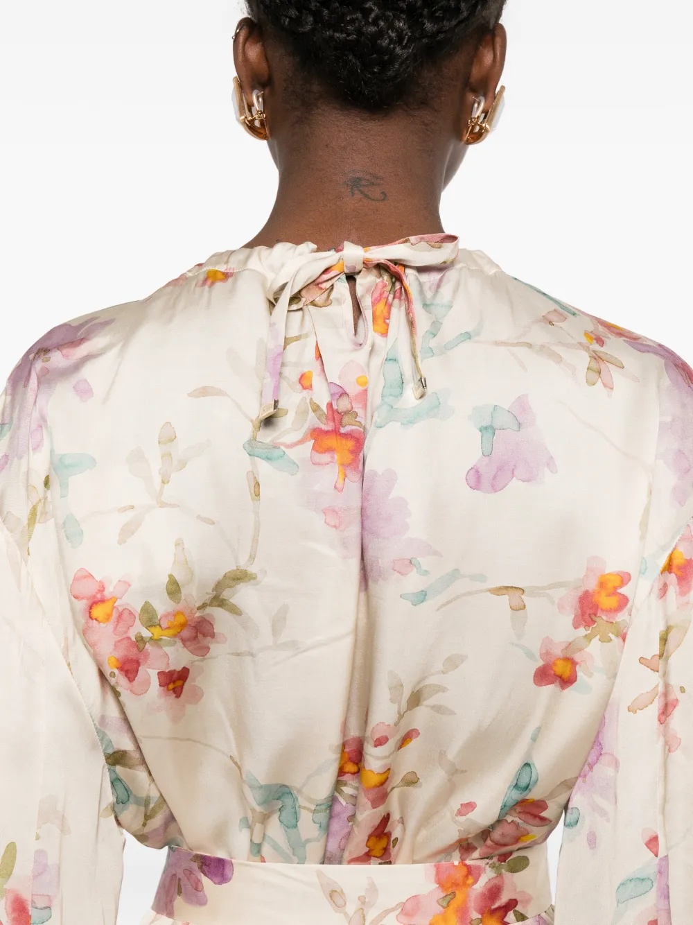 Herno Mini-jurk met gestrikte taille en bloemenprint Beige