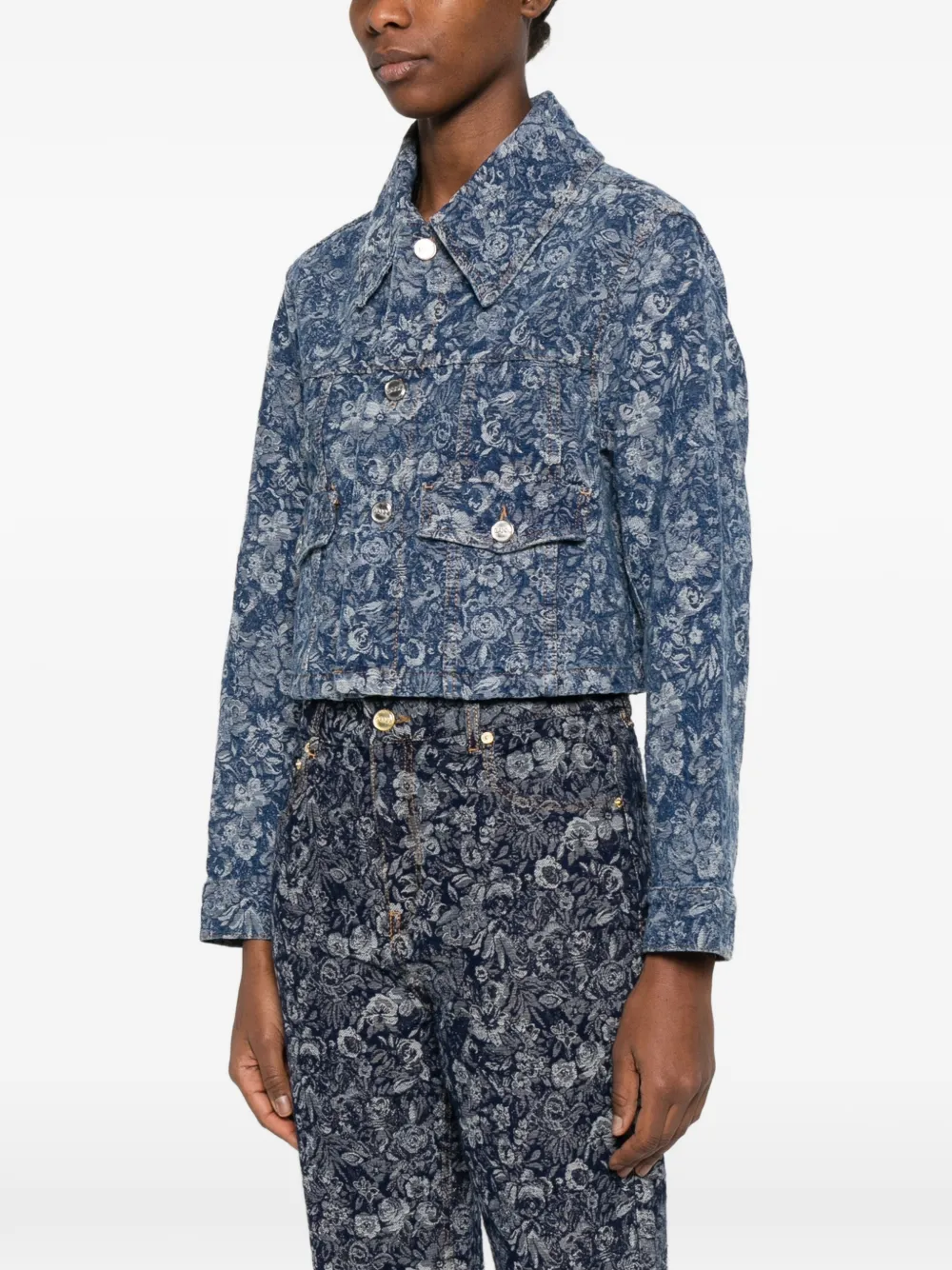 GANNI Cropped jack met bloemen Blauw