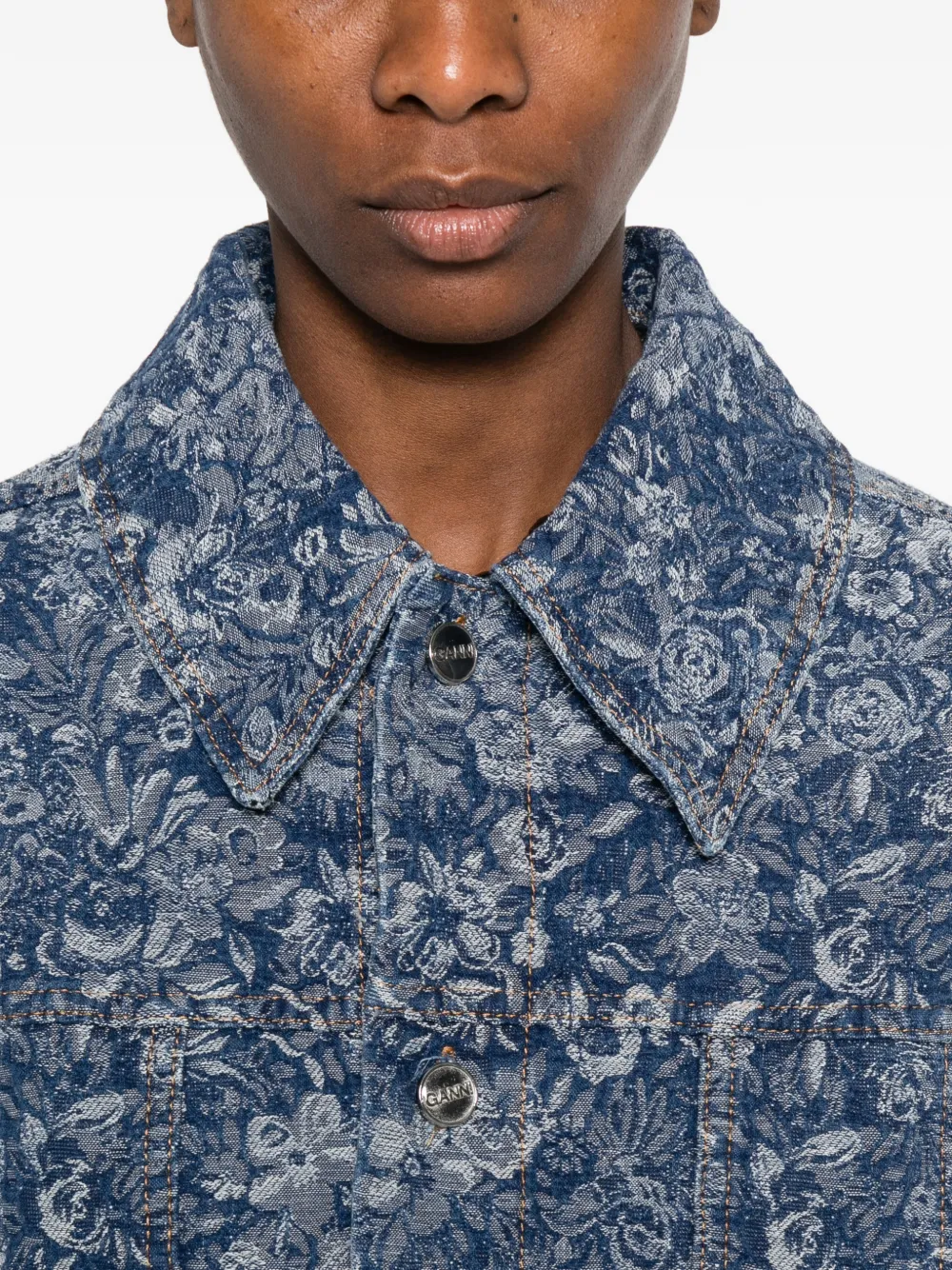 GANNI Cropped jack met bloemen Blauw