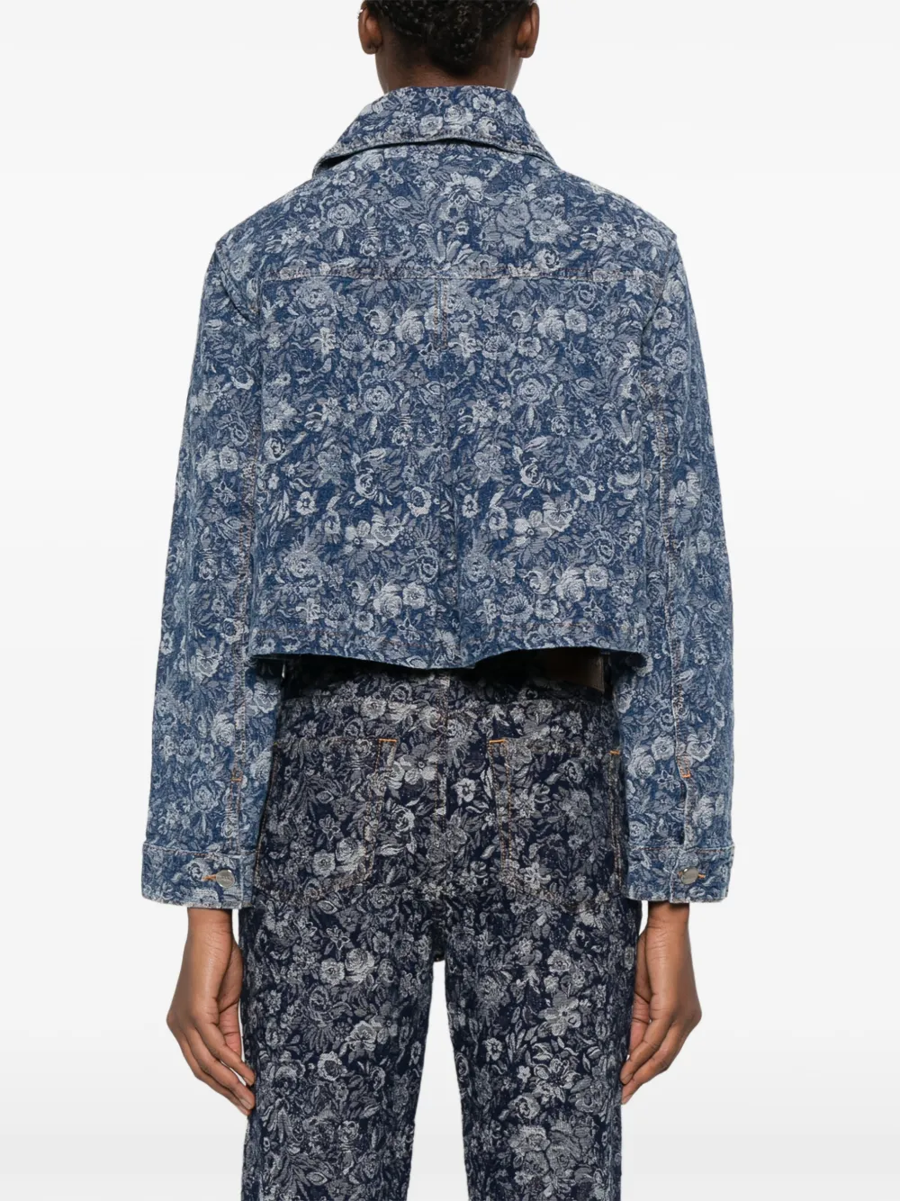 GANNI Cropped jack met bloemen Blauw
