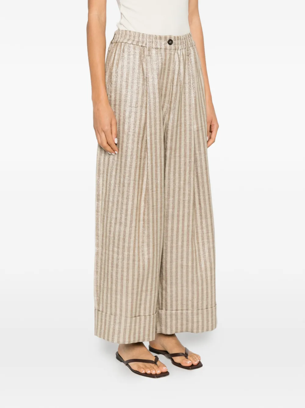 Brunello Cucinelli Gestreepte broek met metallic effect Beige