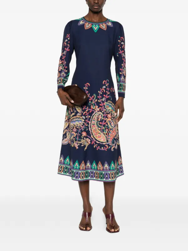 blue paisley midi dress Blue Paisley Half Sleeve Midi Dress