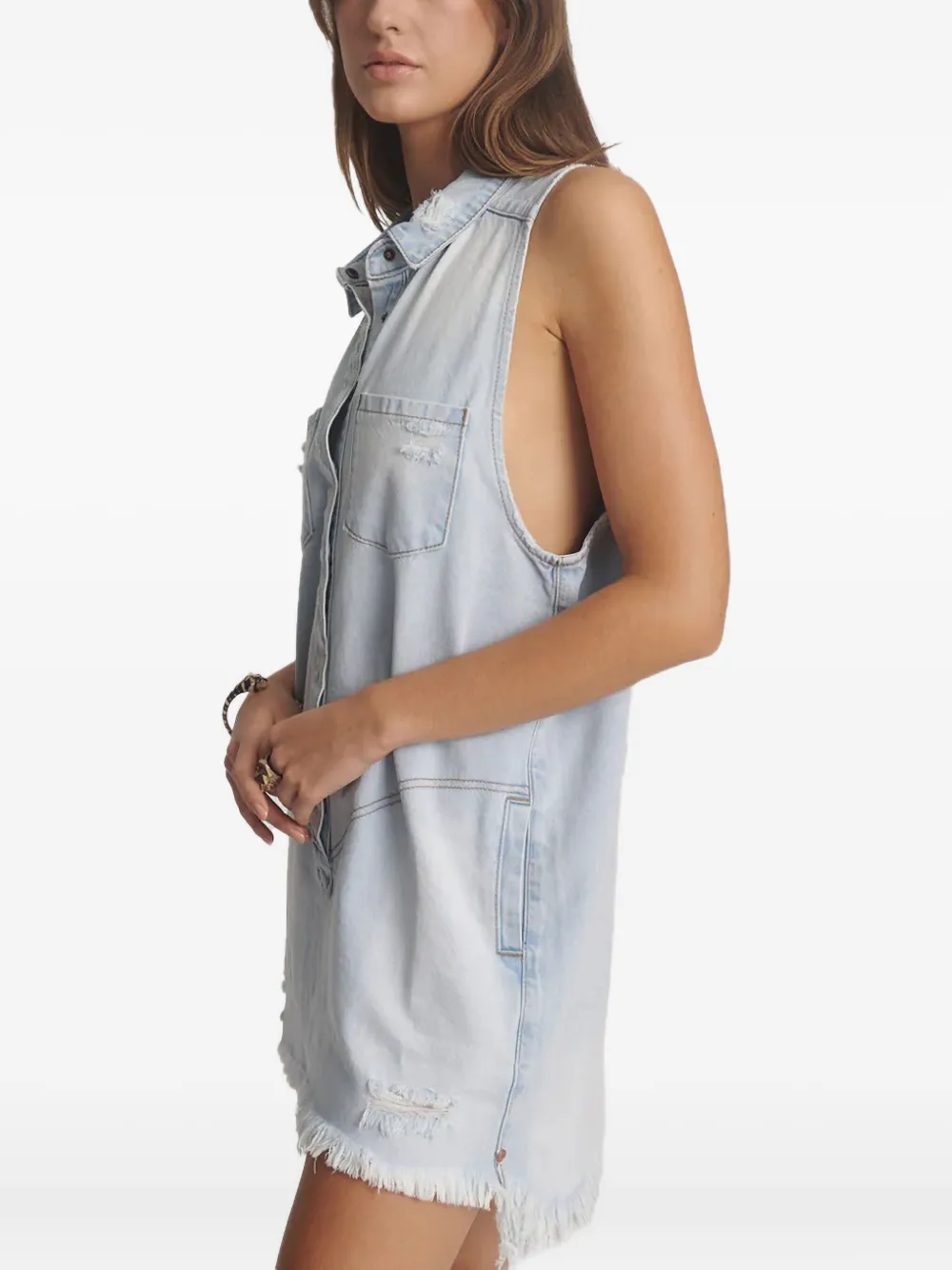One Teaspoon Frayed Denim Mini Dress In Blue