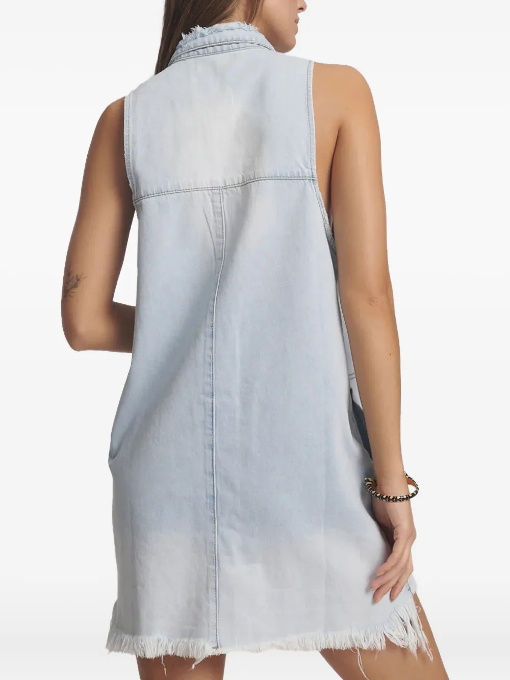 One Teaspoon Frayed Denim Mini Dress In Blue
