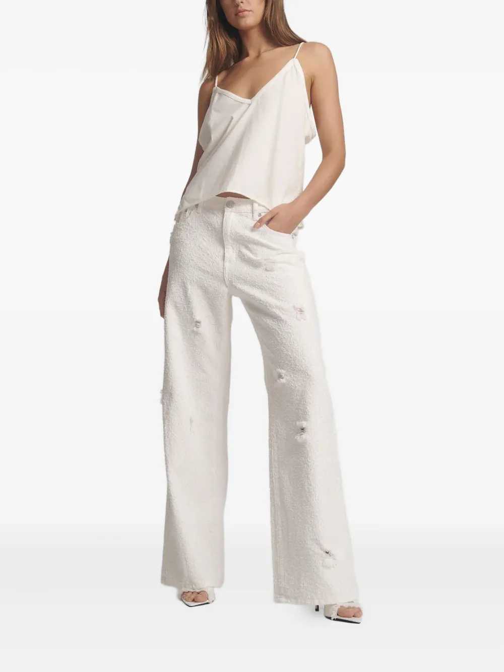 One Teaspoon Jackson gerafeld denim met textuur - Wit