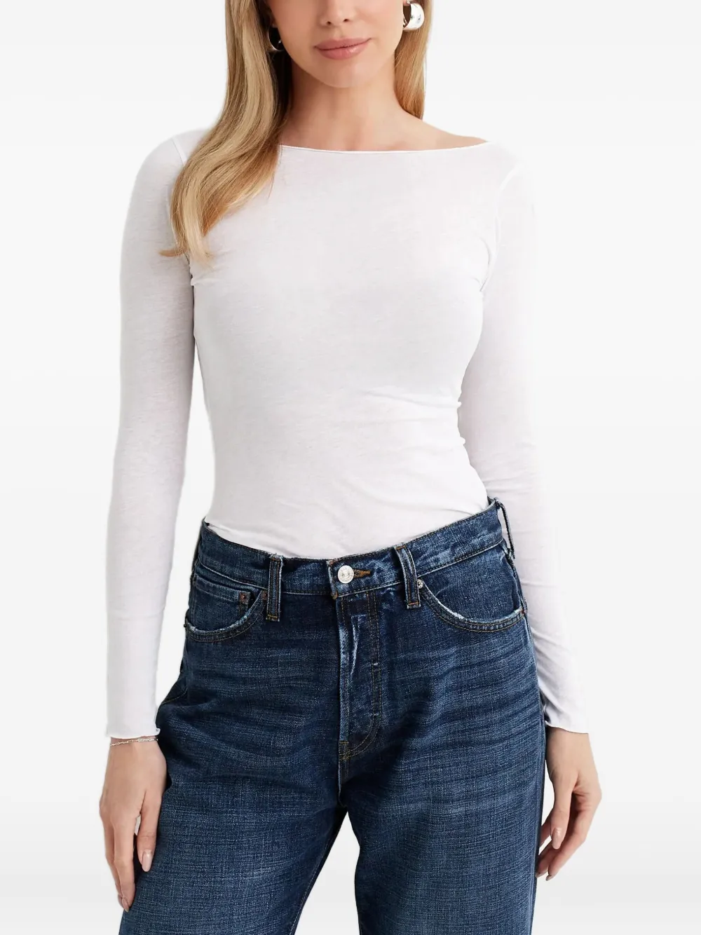  Aya Muse Long-sleeve Boat-neck Top - White 