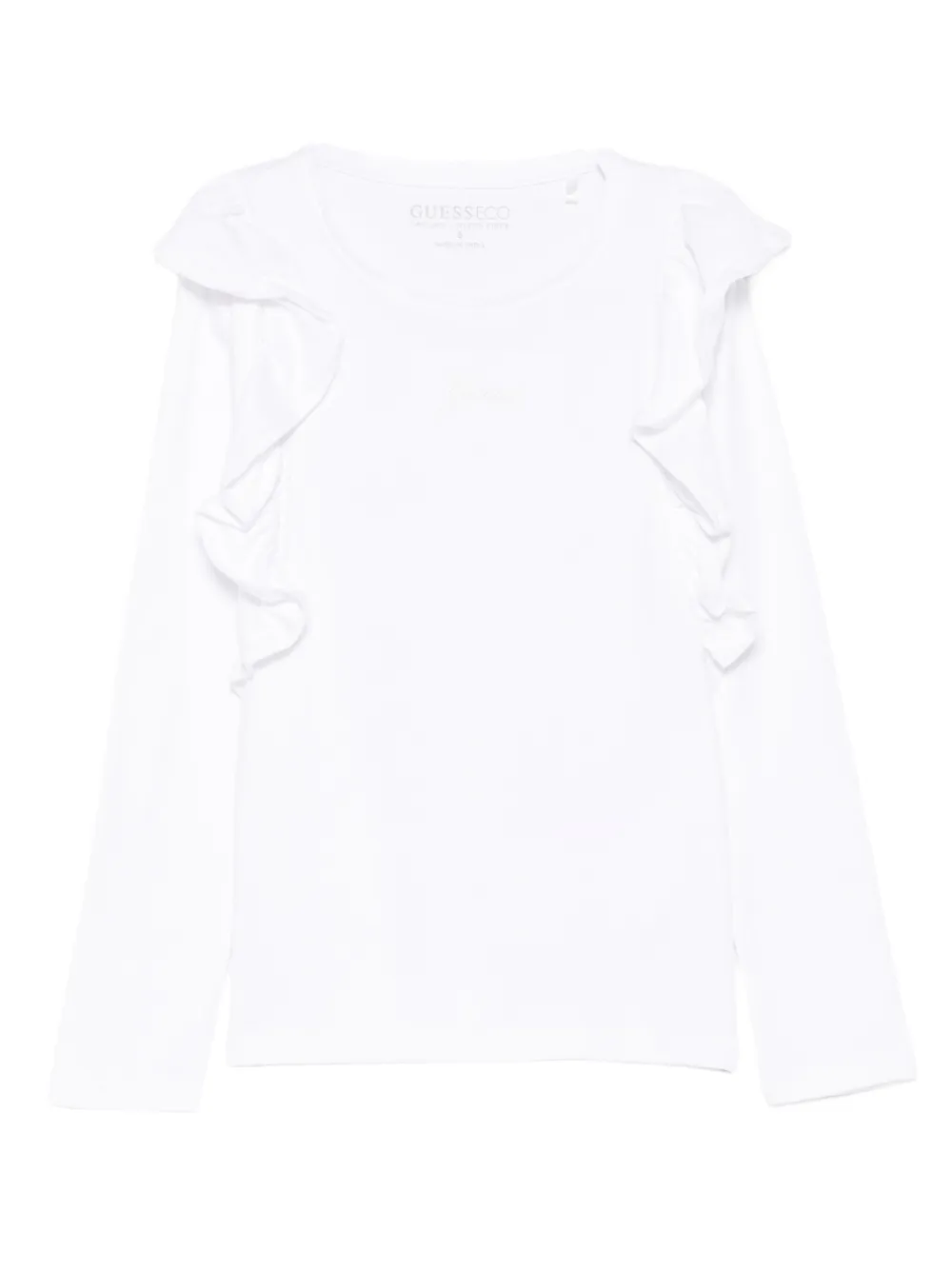 guess kids ruffled logo-embroidered T-shirt | White | Image 1