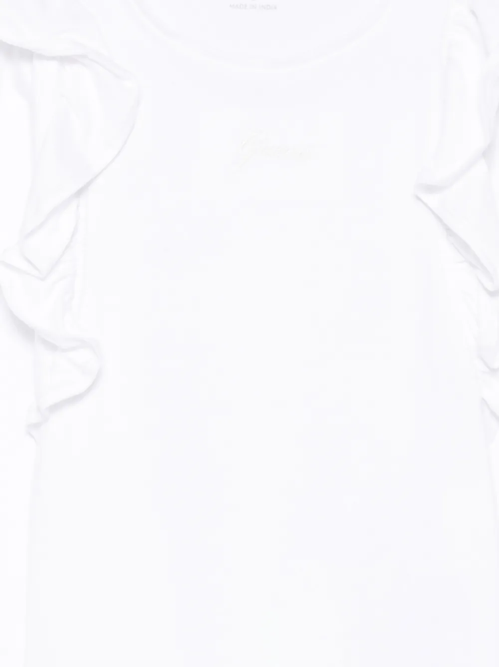 Guess Ruffled Logo-embroidered T-shirt In White
