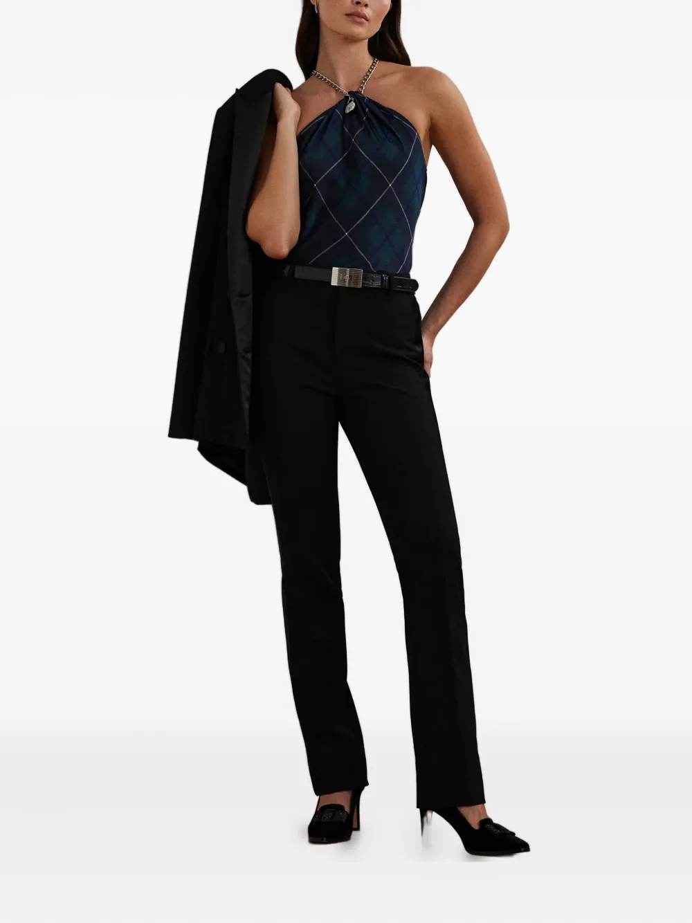 Ralph Lauren Satin-stripe Straight Trousers In Black