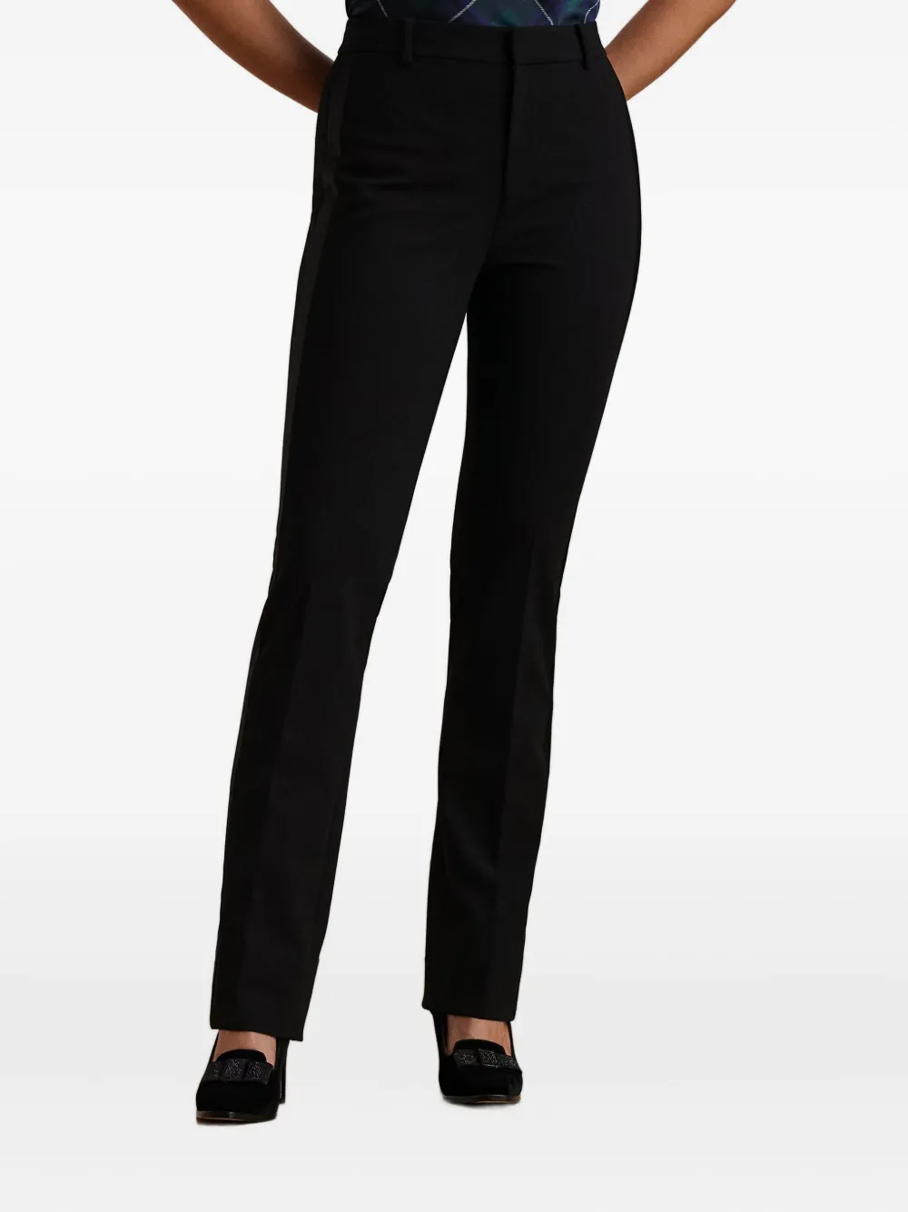 Ralph Lauren Satin-stripe Straight Trousers In Black