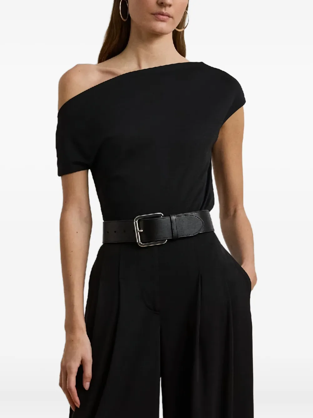 Ralph Lauren Asymmetric One-shoulder Top In Black