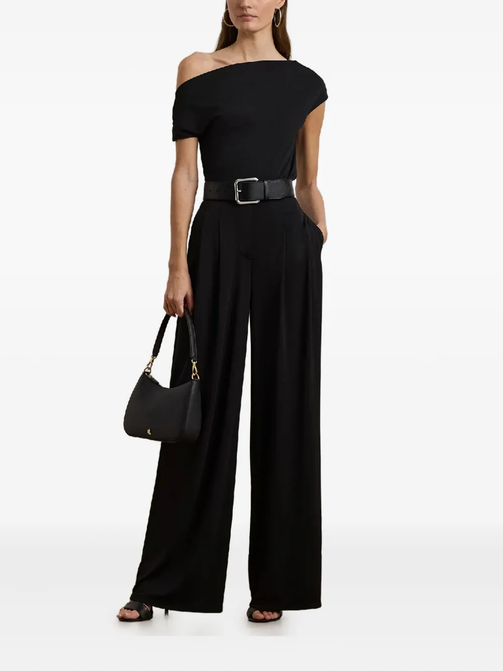 Ralph Lauren Asymmetric One-shoulder Top In Black