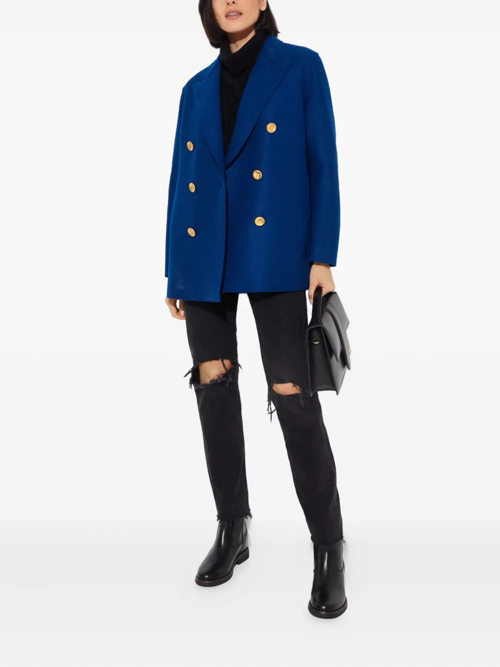 Harris Wharf London Double-breasted Wool Coat In Blue