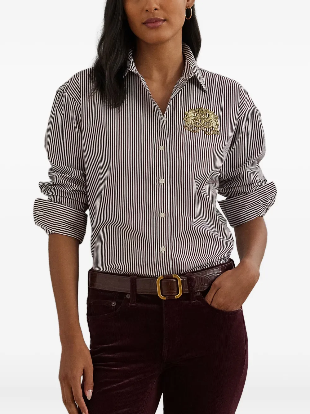 Ralph Lauren Striped Embellished Shirt In Brown