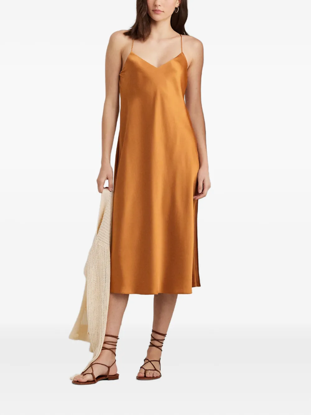 Ralph Lauren V-neck Midi Dress In Orange