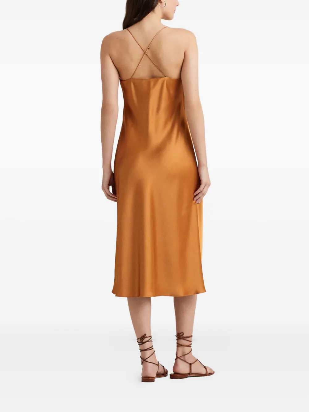 Ralph Lauren V-neck Midi Dress In Orange