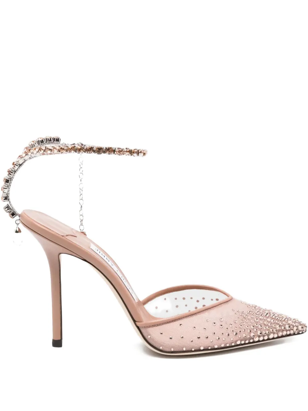 Jimmy Choo 100mm Saeda Crystal-embellished Pumps In Neutral