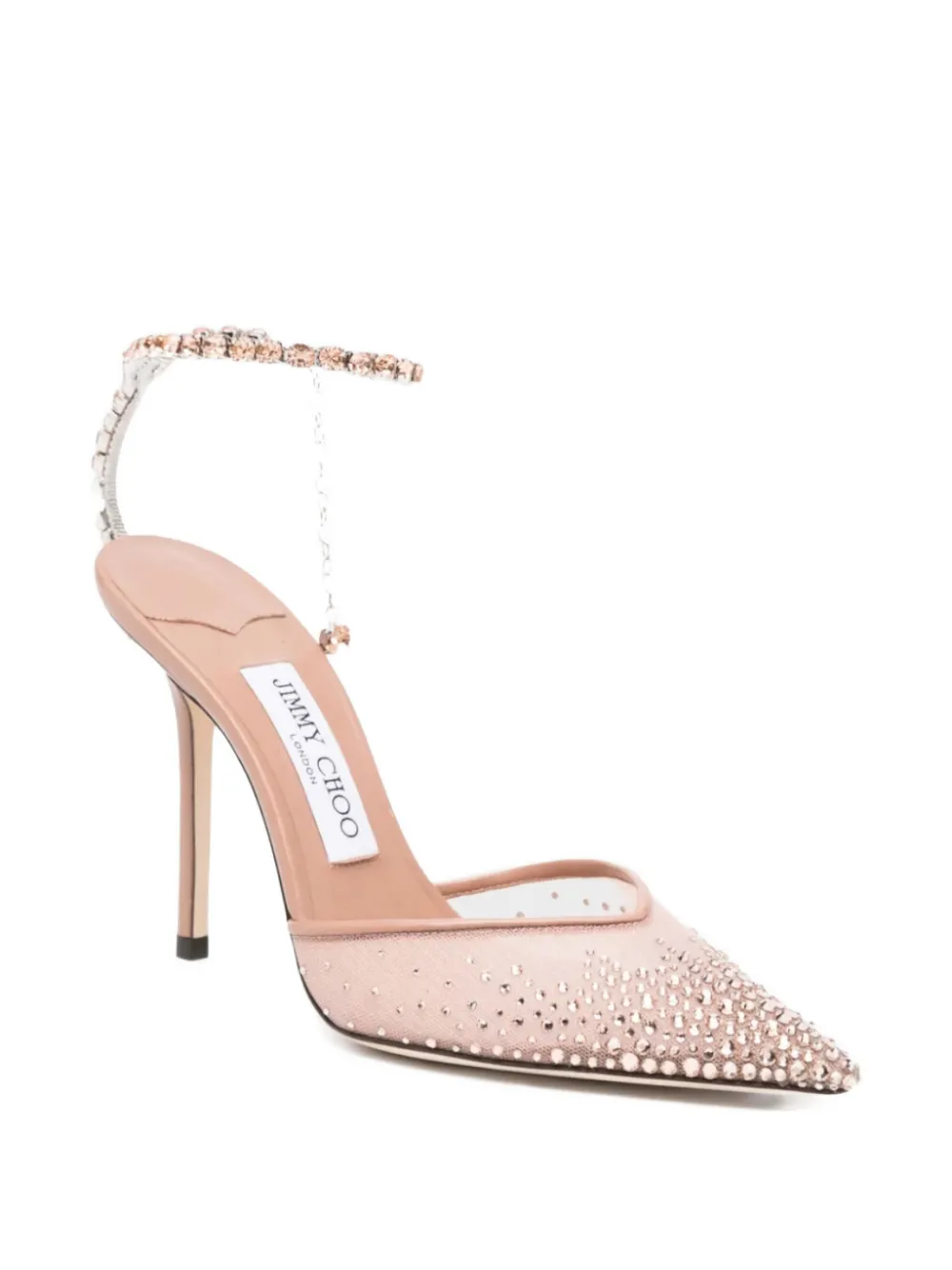 Jimmy Choo 100mm Saeda Crystal-embellished Pumps In Neutral