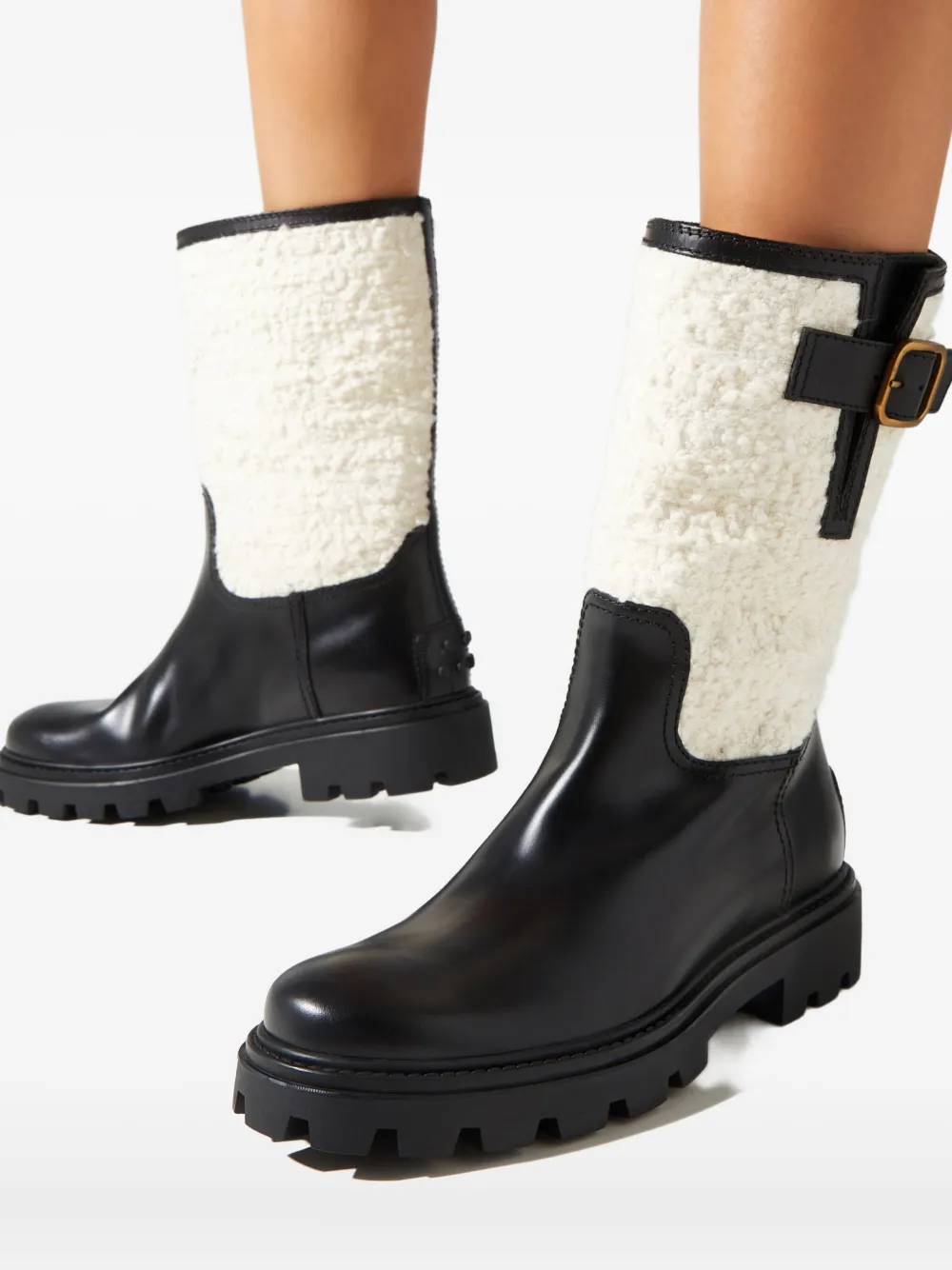 Tod's Bouclé Buckle Strap Ankle Boots In Black