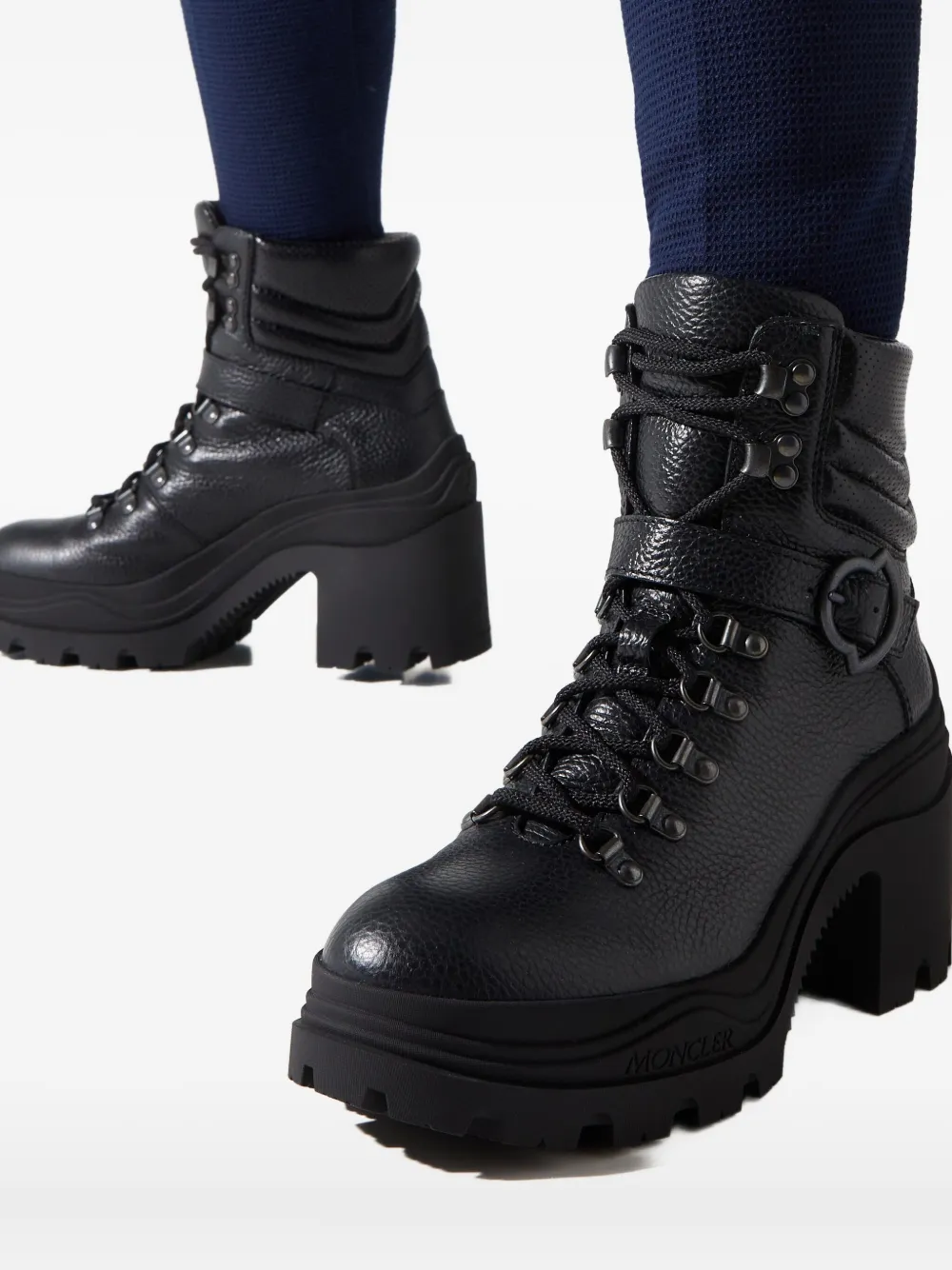 Moncler 80mm buckle lace-up ankle boots Zwart