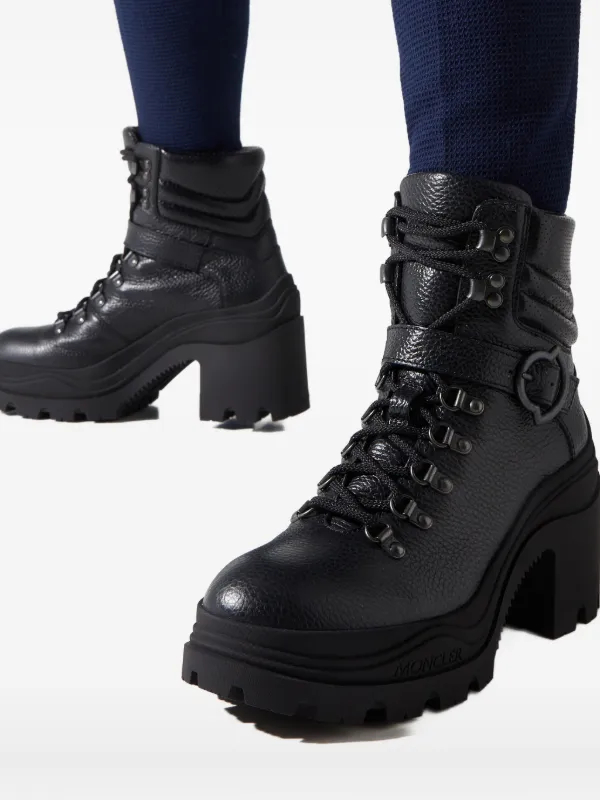 モンクレールブーツ Moncler 80mm Buckle lace-up Ankle Boots | Black | FARFETCH