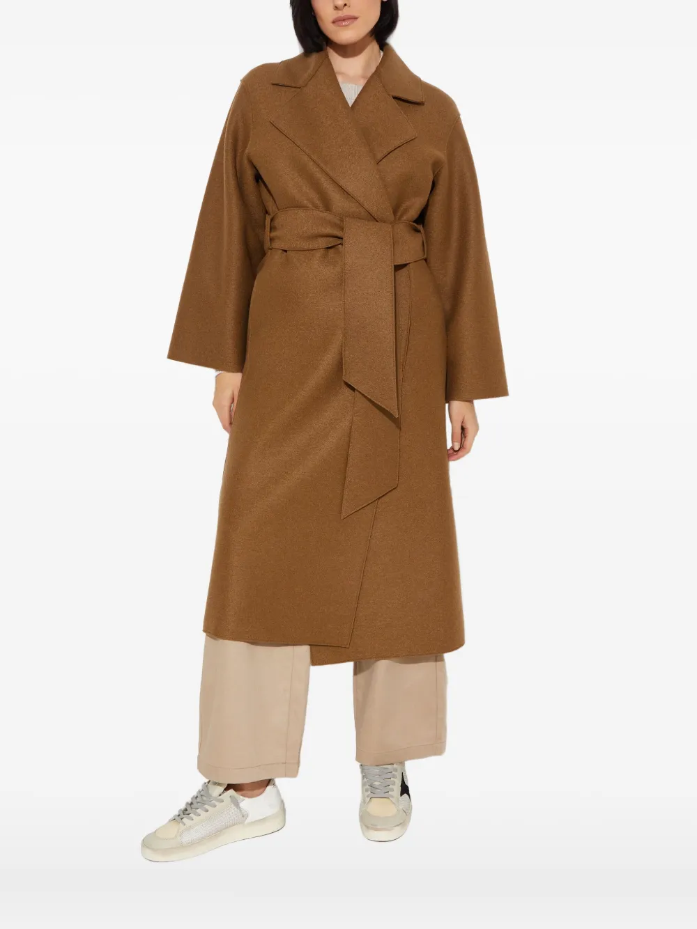 Harris Wharf London Belted-waist Wool Coat In Brown