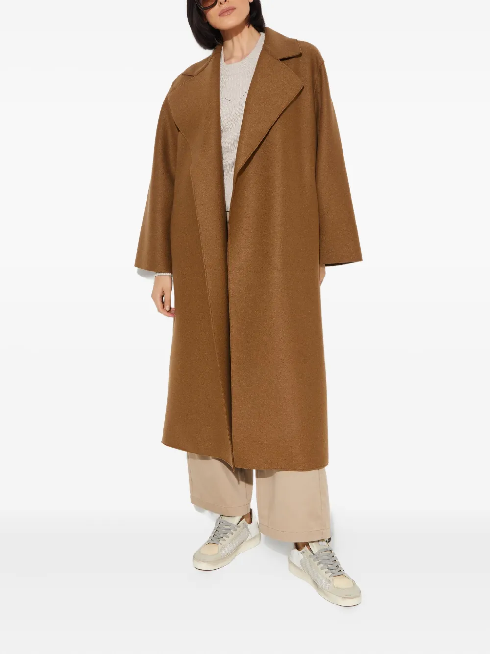 Harris Wharf London Belted-waist Wool Coat In Brown