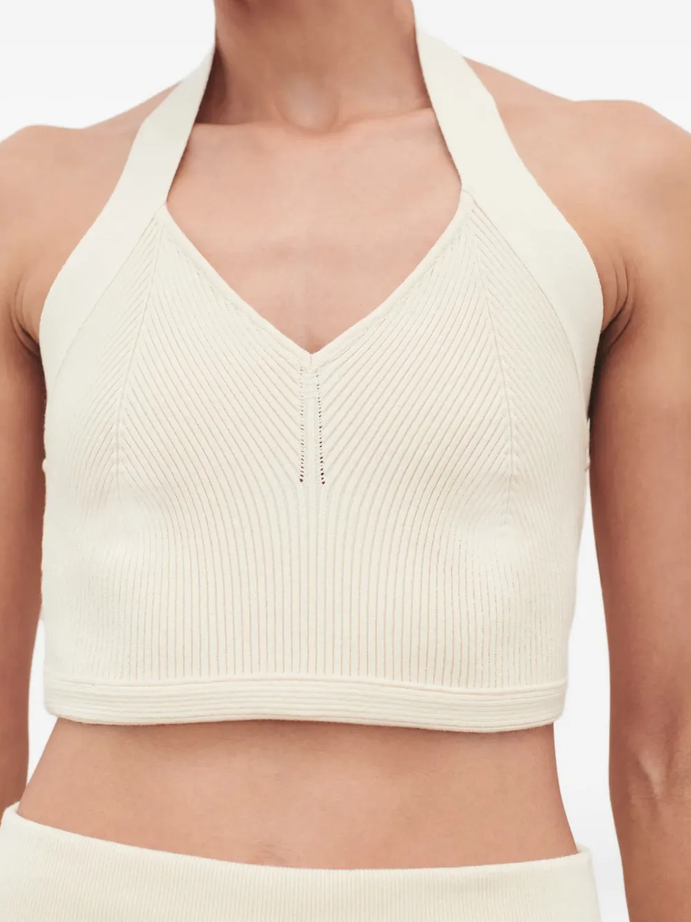WARDROBE.NYC Geribbelde haltertop Beige