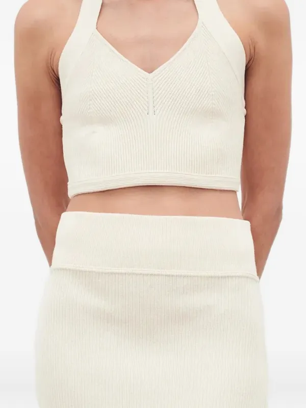WARDROBE.NYC Ribbed Halterneck Top in Neutrals