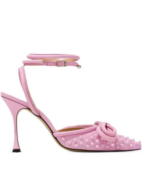 MACH & MACH 100mm studded bow-embellished leather pumps