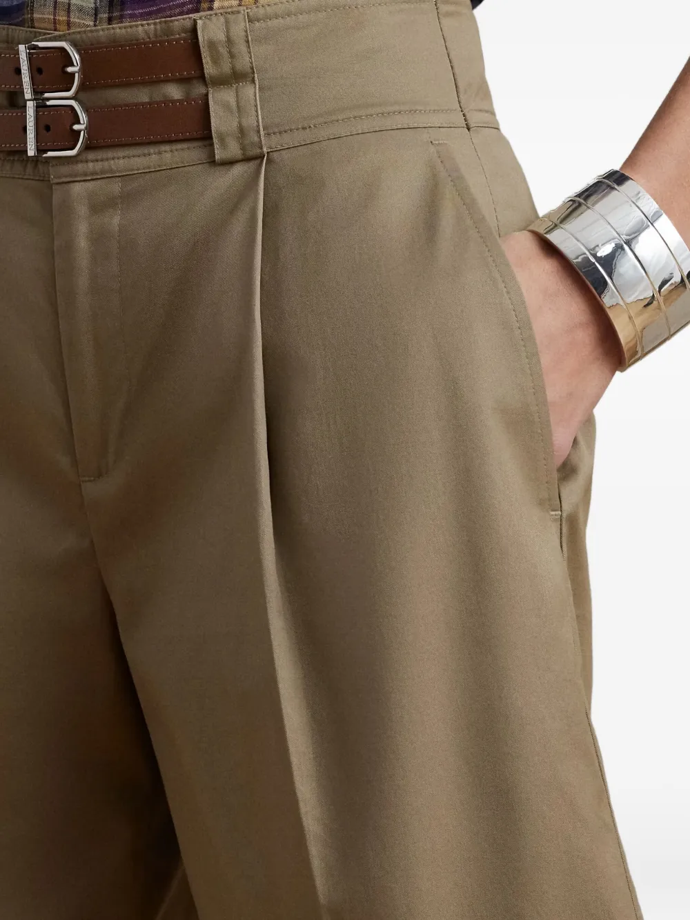 Ralph Lauren Buckle-belt Cotton Shorts In Brown