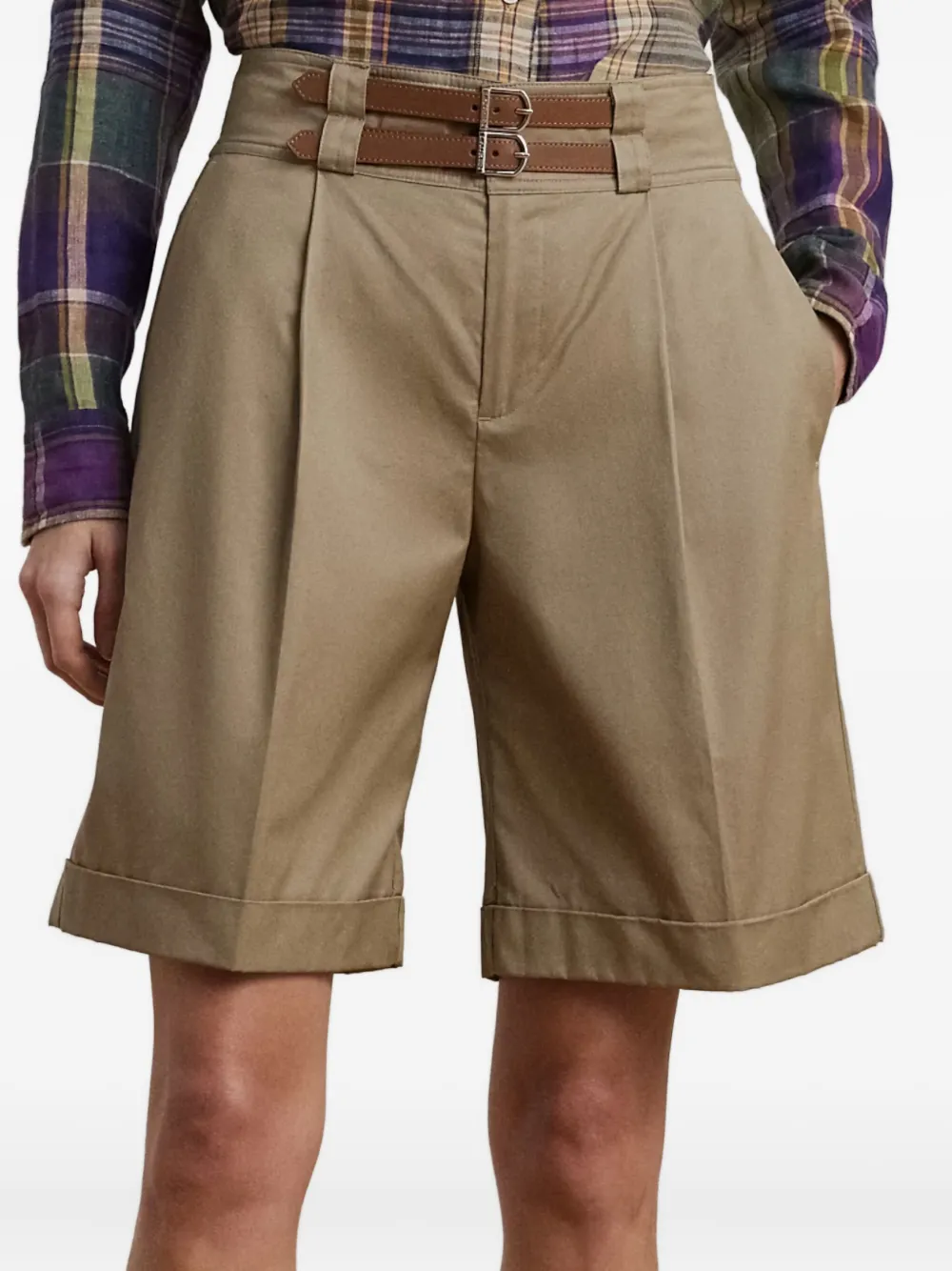 Ralph Lauren Buckle-belt Cotton Shorts In Brown