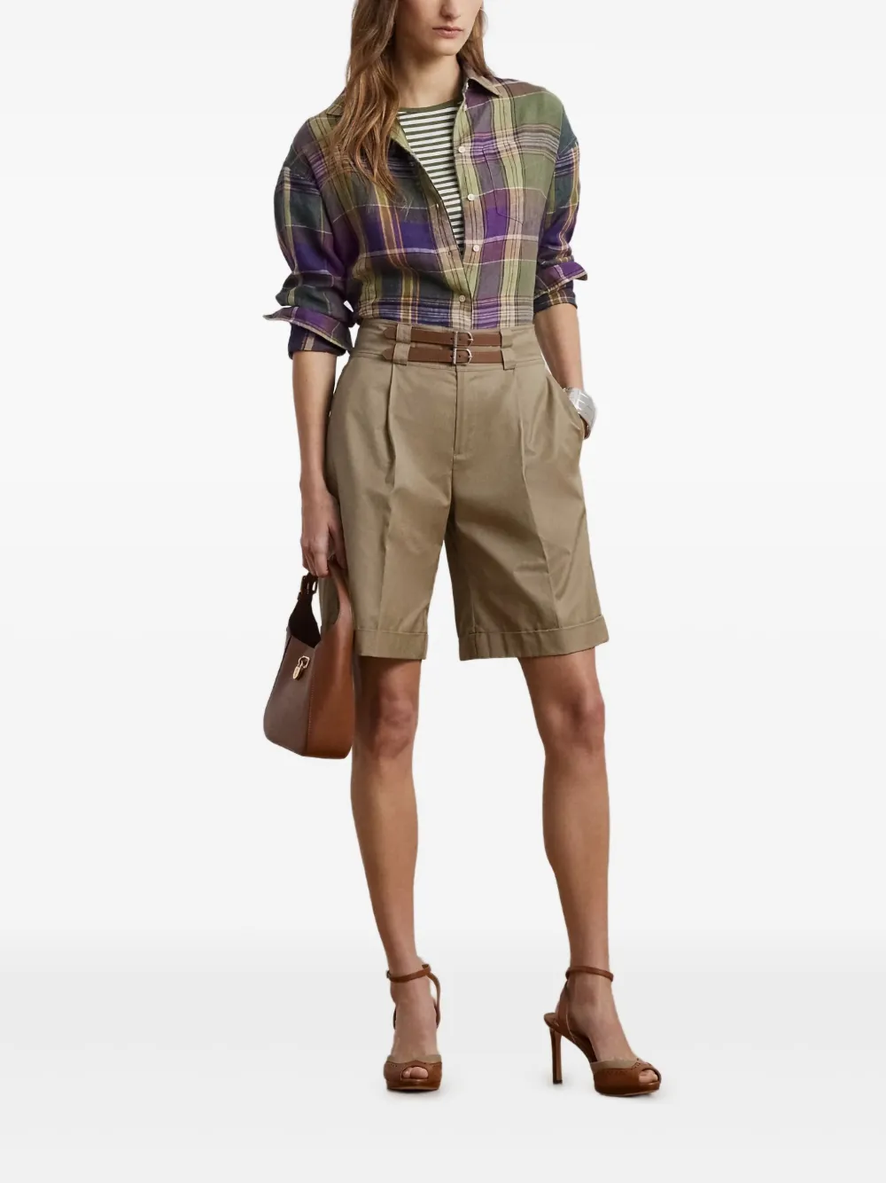 Ralph Lauren Buckle-belt Cotton Shorts In Brown