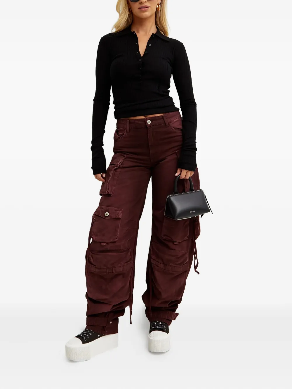 Attico Fern Cargo Jeans In Burgundy