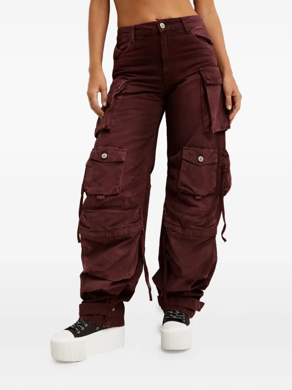 Attico Fern Cargo Jeans In Burgundy