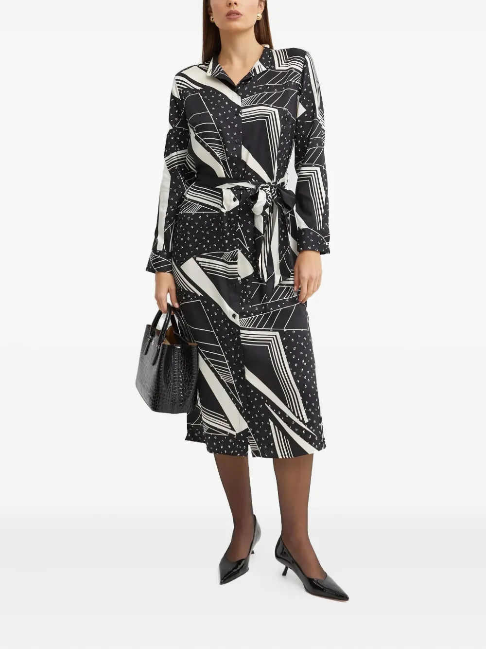 Ralph Lauren Geometric-print Midi Dress In Black