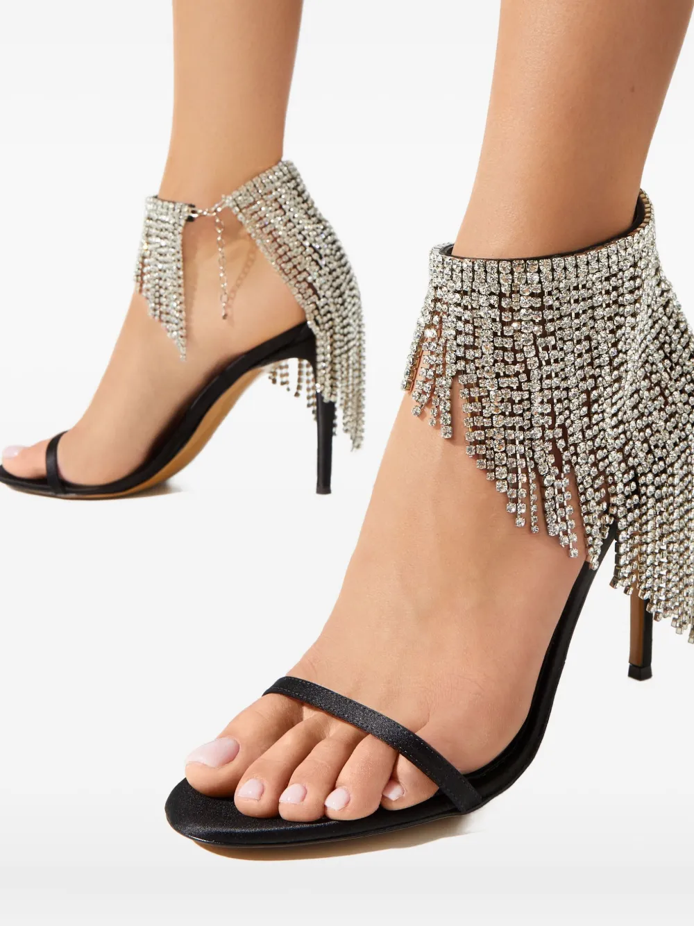 Alexandre Vauthier 105 mm gedrapeerde satijnen sandalen met kristallen Zwart