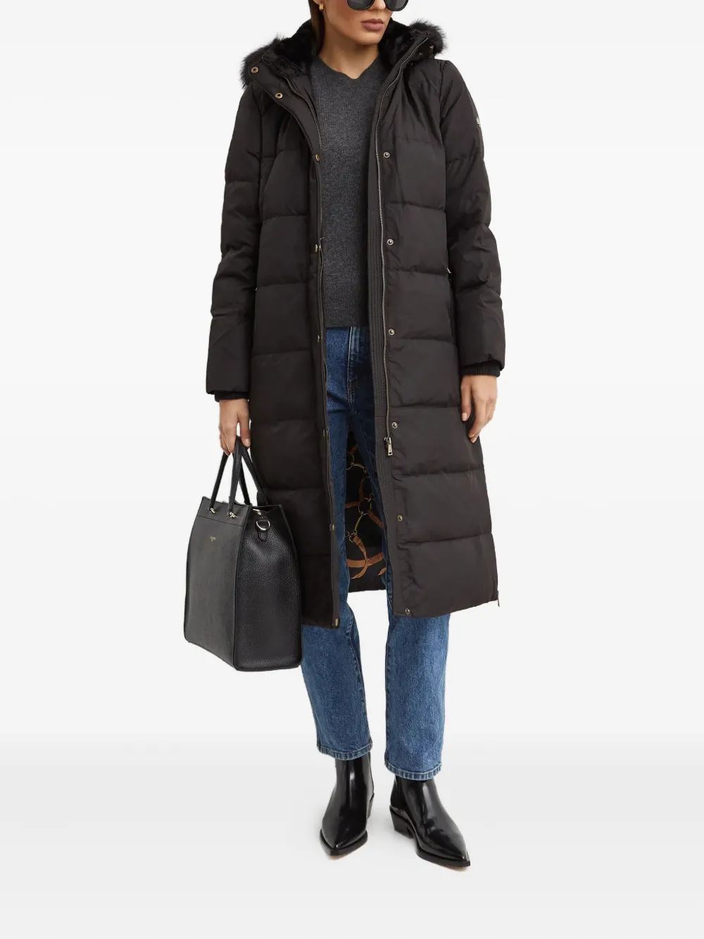 Ralph Lauren Hooded Coat In Black