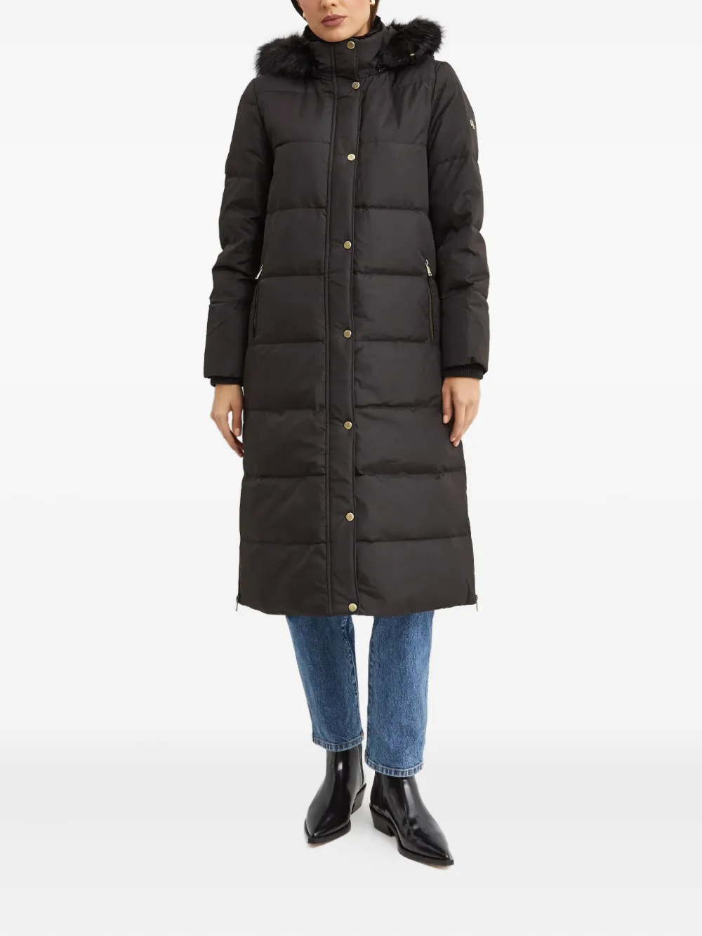 Ralph Lauren Hooded Coat In Black
