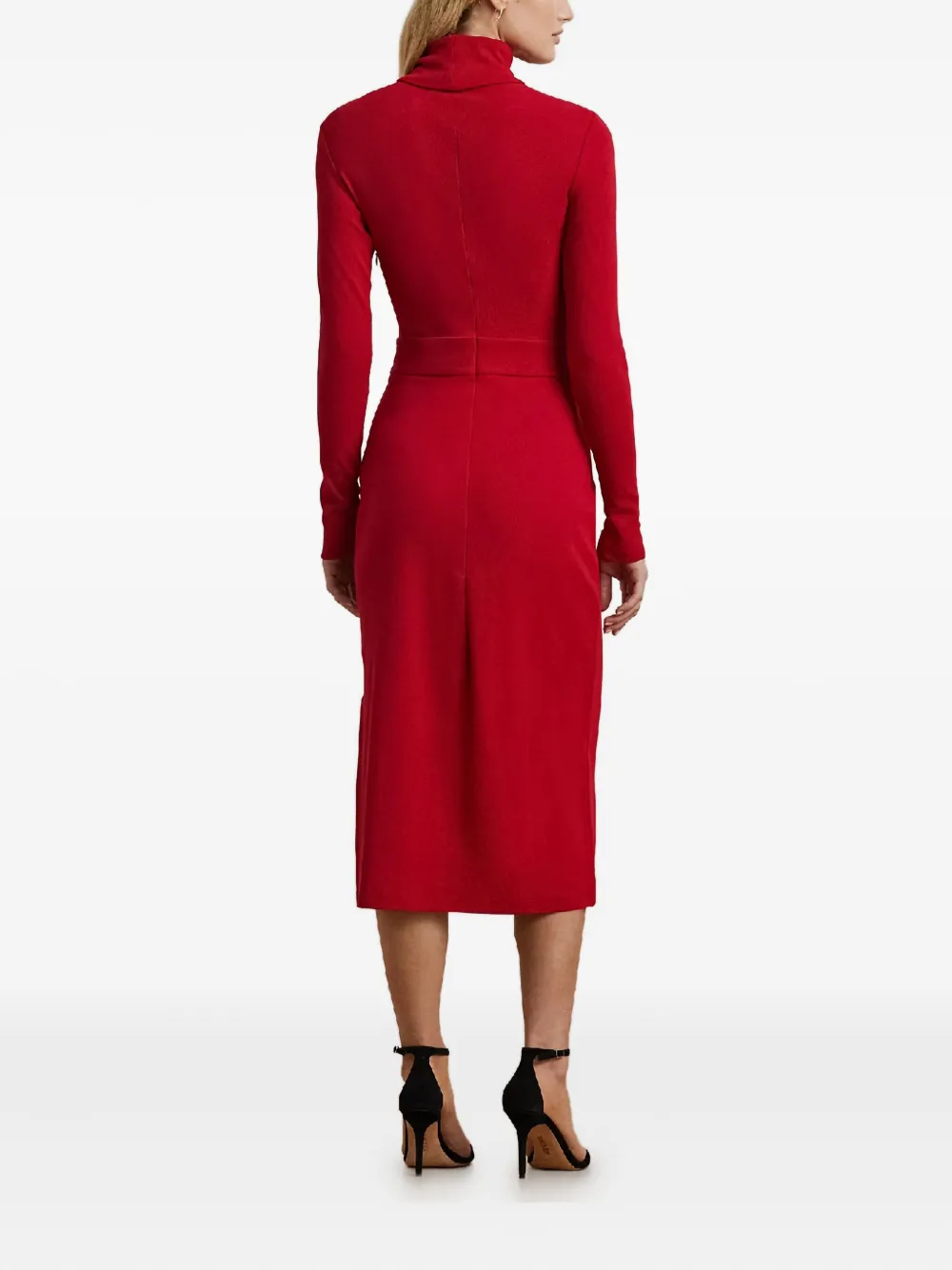 Ralph Lauren Turtleneck Chain-trim Midi Dress In Red