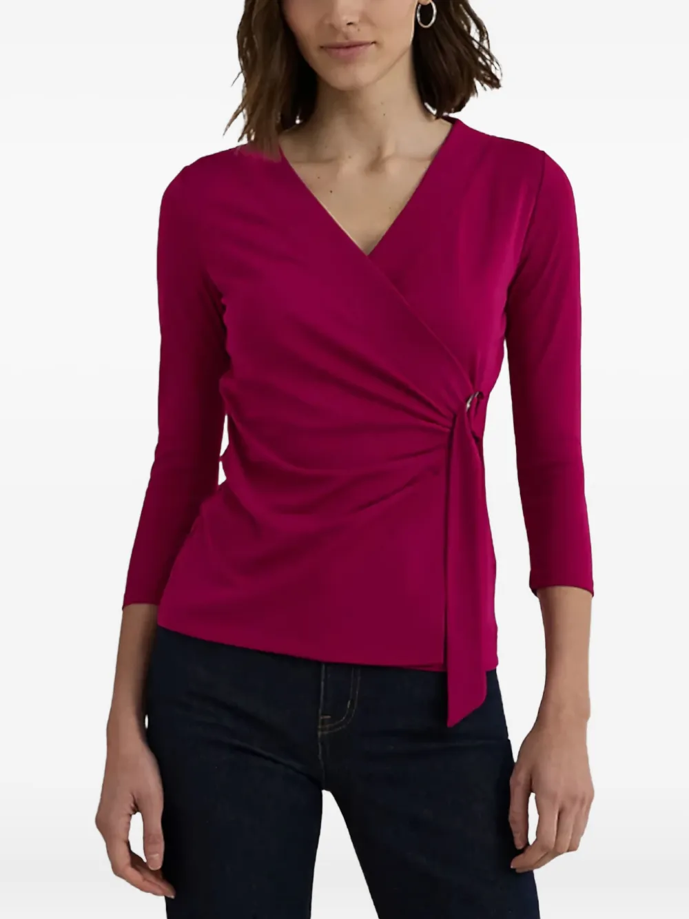Ralph Lauren Wrap-belted Knitted Blouse In Pink