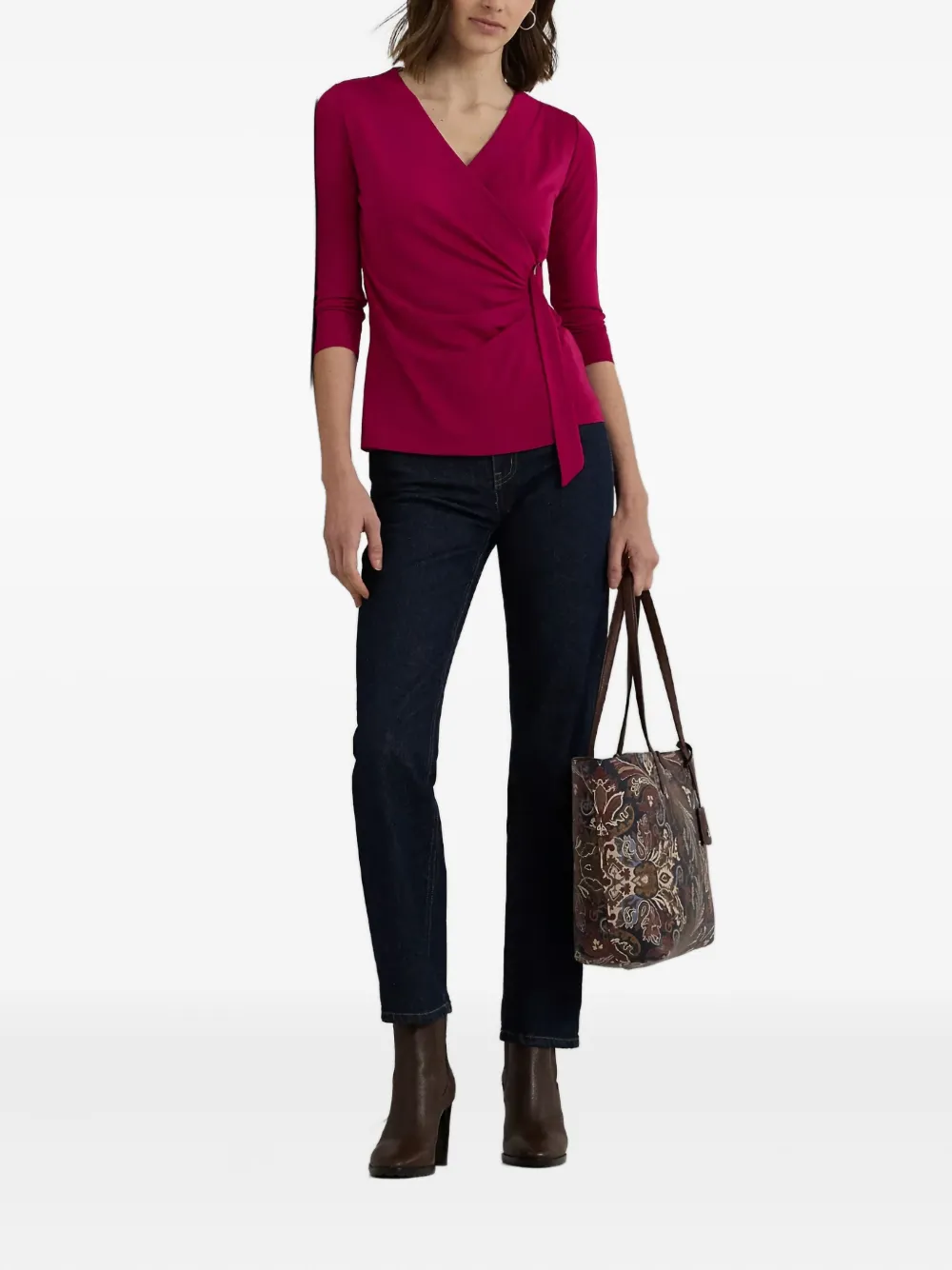 Ralph Lauren Wrap-belted Knitted Blouse In Pink