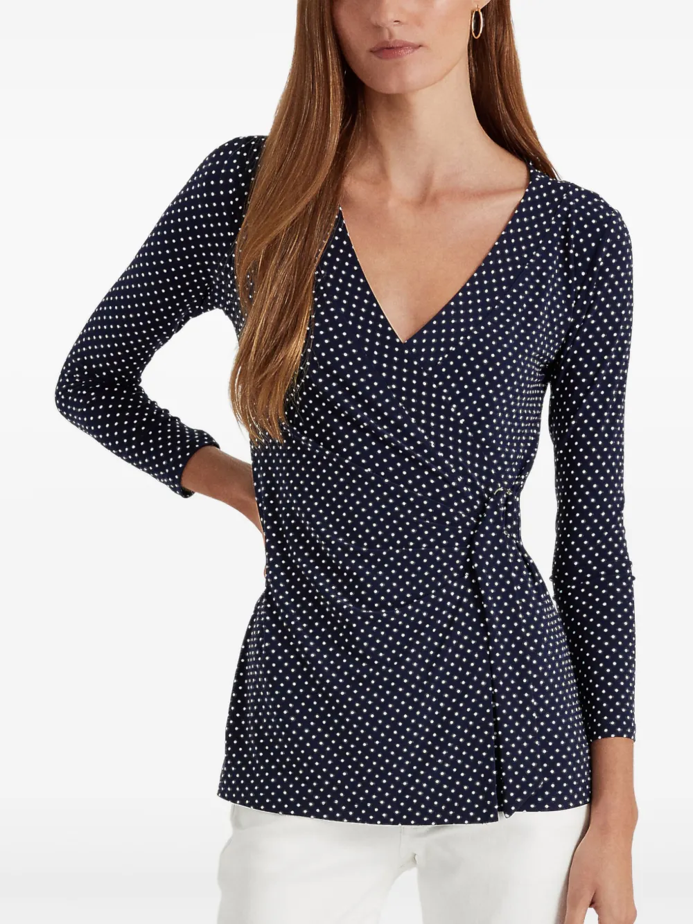 Ralph Lauren Polka-dot Tie Blouse In Blue