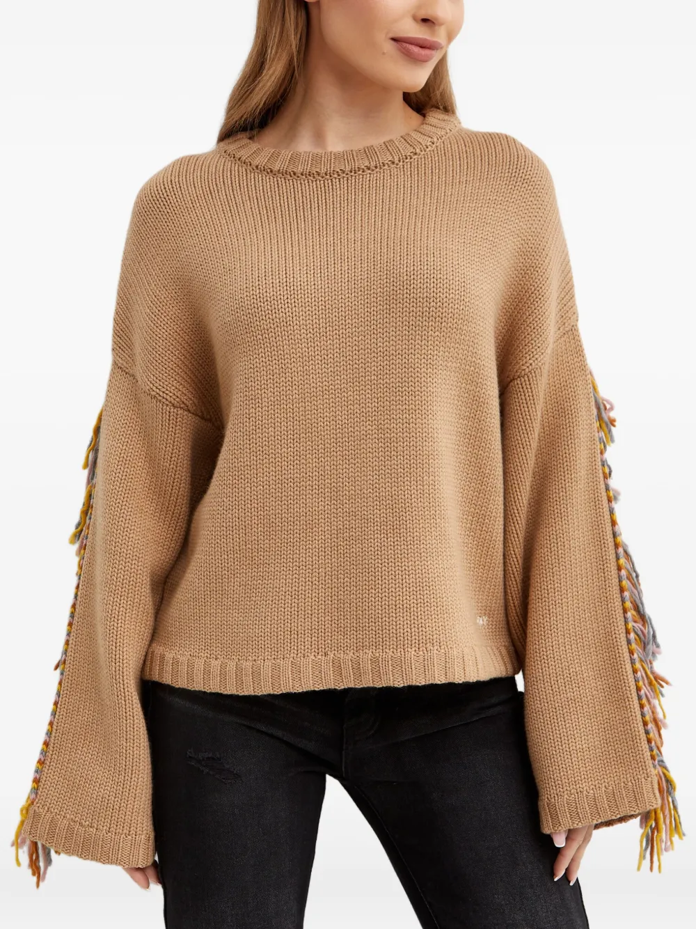 Fay Fringed Wool Sweater In Neutral
