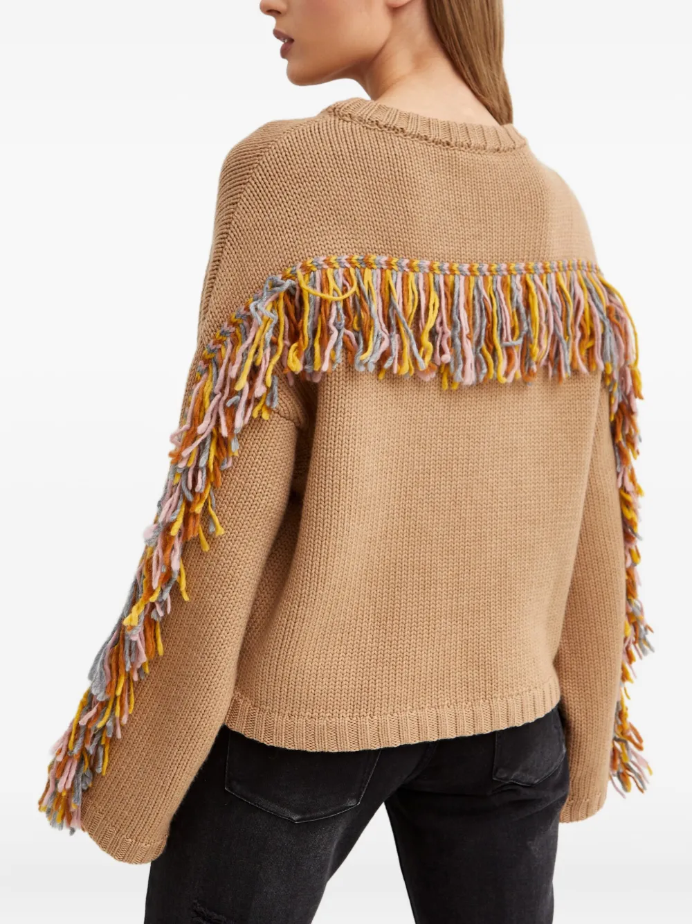 Fay Fringed Wool Sweater In Neutral