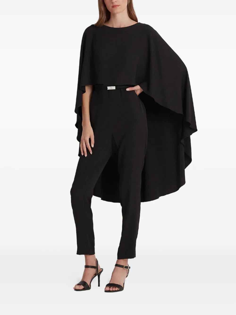 Lauren Ralph Lauren Jumpsuit met ronde hals en ceintuur - Zwart